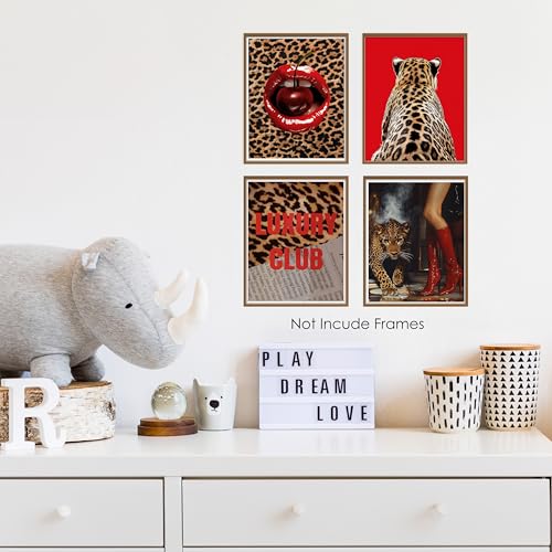 BESERH Cheetah Print Room Wall Decor, Funky Red Leopard Cherry Wall Art Prints, Modern Aesthetic Leopard Posters for Girls Bedroom Dorm Apartment Home, 8x10 Inches Set of 4 Unframed - Image 4