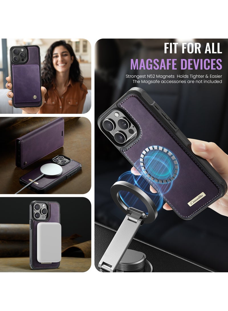 CaseMe Phone Case Cover Luxury PU Leather Design Flip Cover Card Slot Holder Support Magnetic wireless charging Back Cover detachable Compatible with IPhone 14 Pro Max  ( Purple ) - Image 4