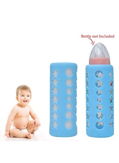 Safe-O-Kid Pack Of 2Silicone Baby Feeding Bottle Cover Sleeve Holder Insulated Protection All Bottle Types Large 250 Ml Blue  - Image 3