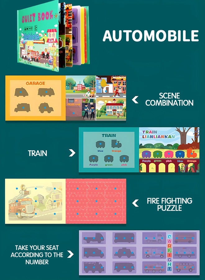 GROIC Quiet Book for Toddlers, 2023 New Montessori Interactive Felt Quiet Book for Toddlers, 10 Pages Educational Toy Travel Toy for Boys Girls, Preschool Learning, Vehicle Theme - Image 3