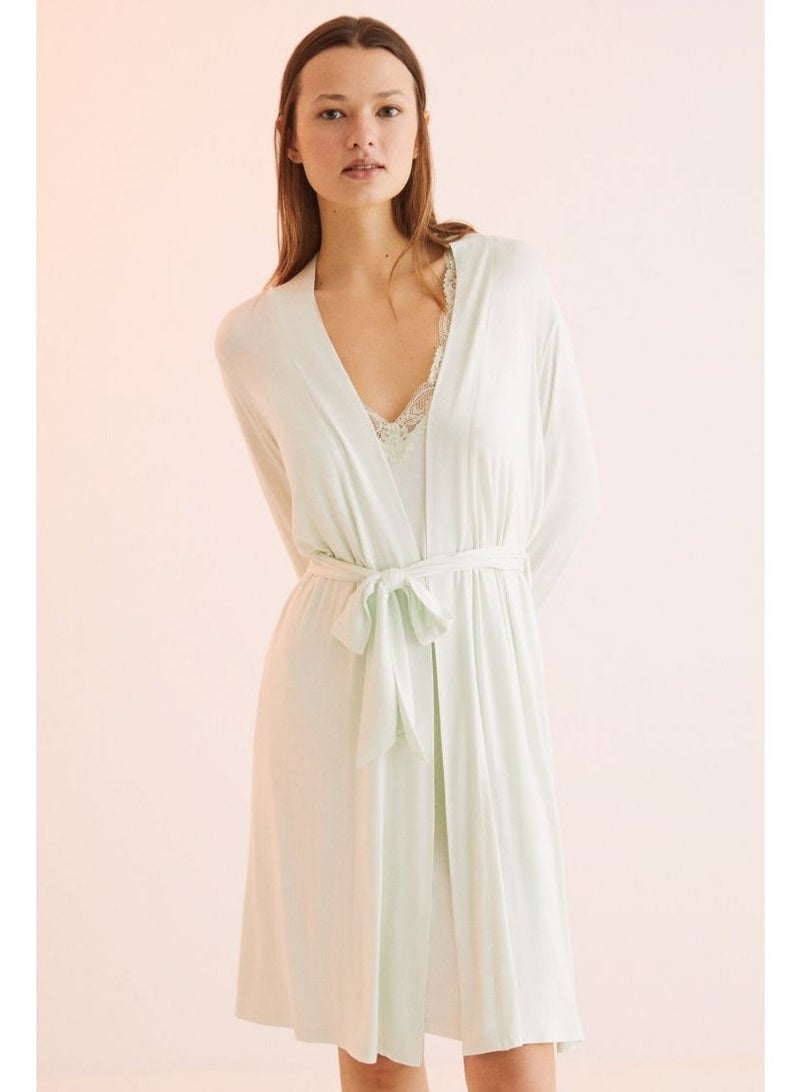 women'secret Women's Long Sleeve Wrap Robe with Self-Tie Belt - Image 1