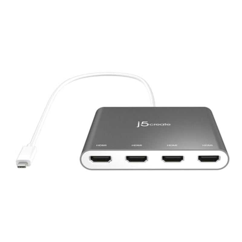 محور محول USB-C إلى 4 منافذ HDMI لإعداد شاشات متعددة، هيكل من سبائك الألومنيوم، أسود، يدعم شاشات 4x 1080p@60 هرتز مع وظيفة التوصيل والتشغيل - Image 1