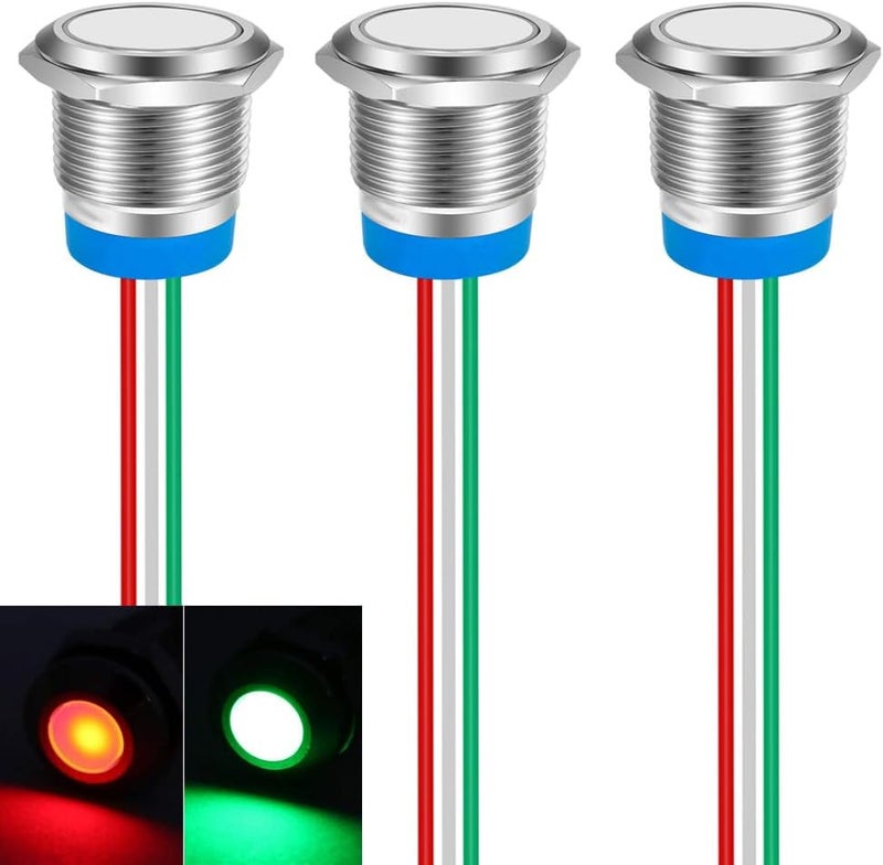 Gebildet Bi-Color (Green & Red) 16mm (0.63") Energy Saving Indicator Bulb, 16mm 2 Colors LED Bulb 12V/24V/20mA Panel Mounting Lamp for Car Truck Boat Auto Part (Pack of 3) Long use oriented quality - Image 1