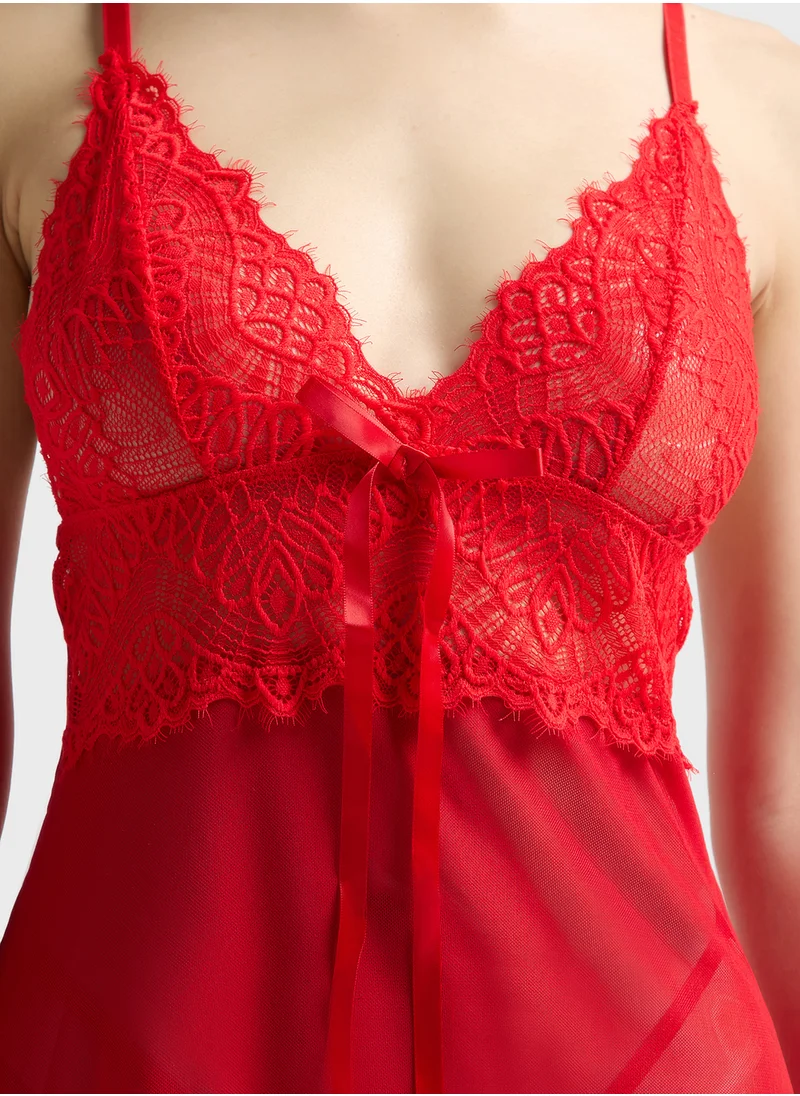 ELLA Sheer Lace Baby Doll Set With Brief
