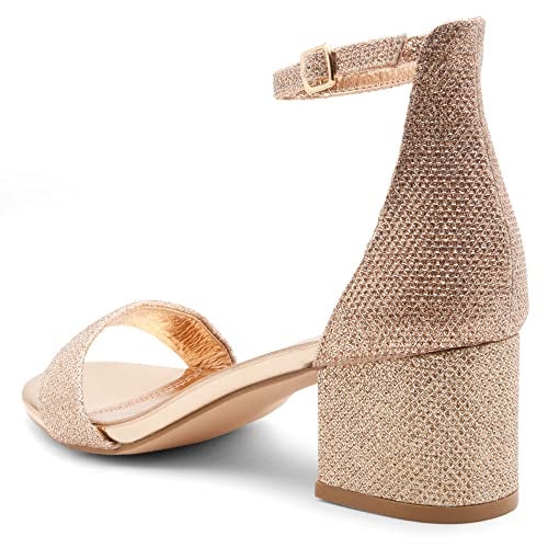 Herstyle Women’s Low Heels – Open Toe Chunky Block Heeled Sandals with Ankle Strap | Comfortable Dressy Short Heels for Prom, Wedding, Party & Office, RosegoldShimmer, Size 10.0, Sunday - Image 3