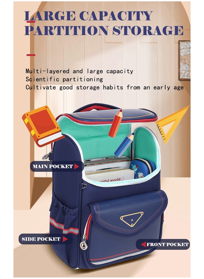 SKY VIEW Kids Backpack Boys And Girls Classic British Style Lightweight Schoolbag Large Capacity Laptop Bookbags For Teens Students With Ergonomic Cushioning(Blue Small) - Image 3