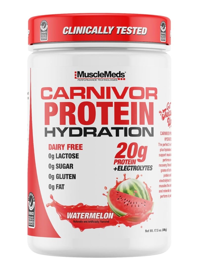 MuscleMeds Carnivor Protein Hydration Drink Powder, 20g Refreshing Protein Isolate, Lactose Free, Sugar Free, Electrolytes, Muscle Building, Recovery, Halal Certified, Watermelon, 20 Serve - Image 1