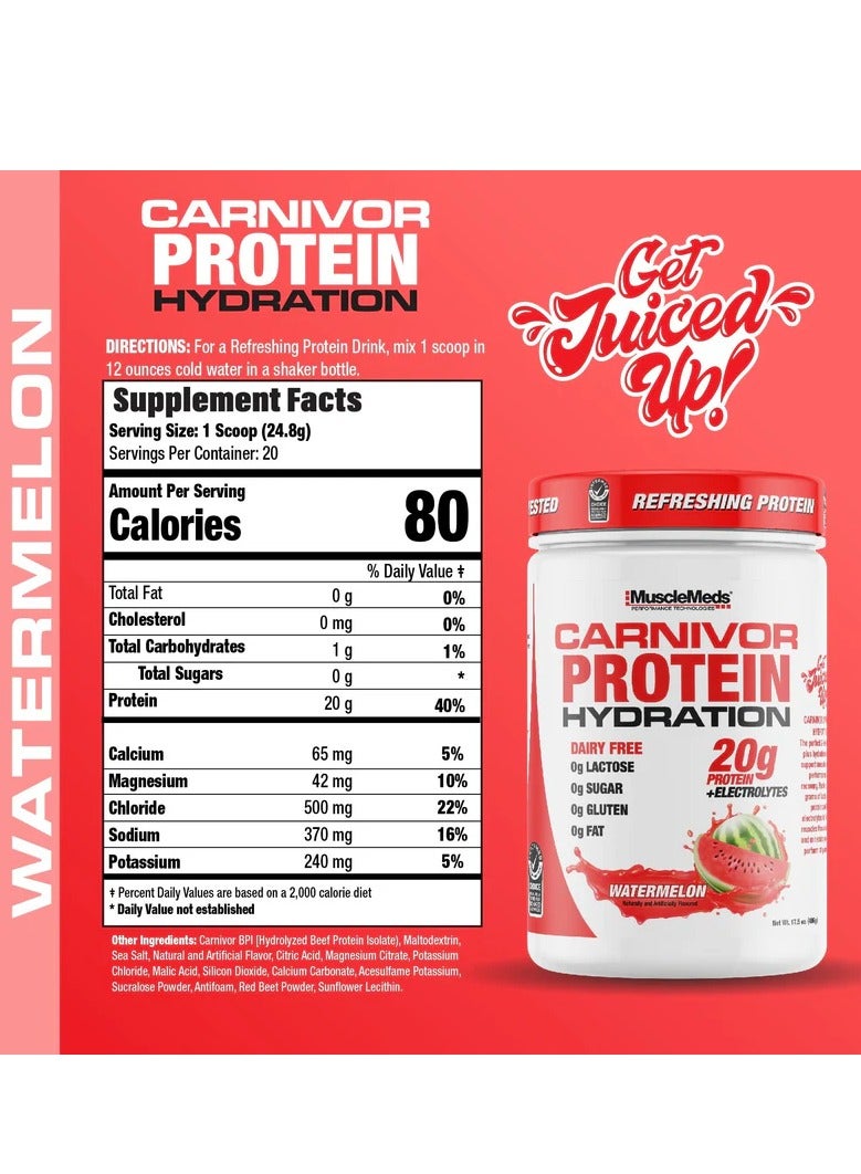 MuscleMeds Carnivor Protein Hydration Drink Powder, 20g Refreshing Protein Isolate, Lactose Free, Sugar Free, Electrolytes, Muscle Building, Recovery, Halal Certified, Watermelon, 20 Serve - Image 3