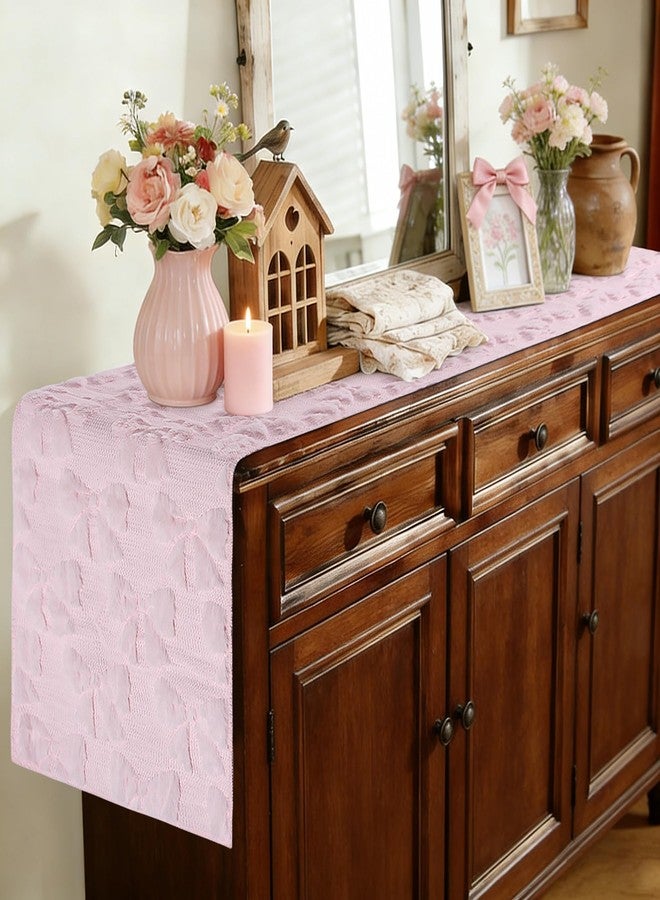 tiosggd Pink Bow Table Runner 72 Inches Long, Spring Summer Faux Fur Jacquard Coquette Table Decor for Spring, Wedding, Bridal Shower, Girls Birthday Party, Dresser Runners for Bedroom, Dining Room - Image 4