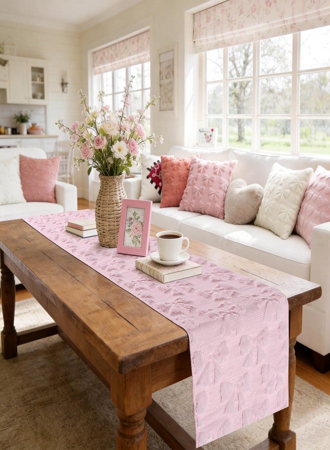 tiosggd Pink Bow Table Runner 72 Inches Long, Spring Summer Faux Fur Jacquard Coquette Table Decor for Spring, Wedding, Bridal Shower, Girls Birthday Party, Dresser Runners for Bedroom, Dining Room - Image 5