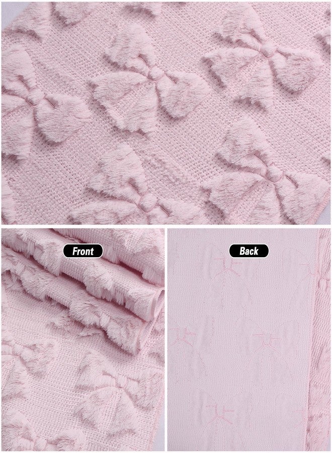 tiosggd Pink Bow Table Runner 72 Inches Long, Spring Summer Faux Fur Jacquard Coquette Table Decor for Spring, Wedding, Bridal Shower, Girls Birthday Party, Dresser Runners for Bedroom, Dining Room - Image 2