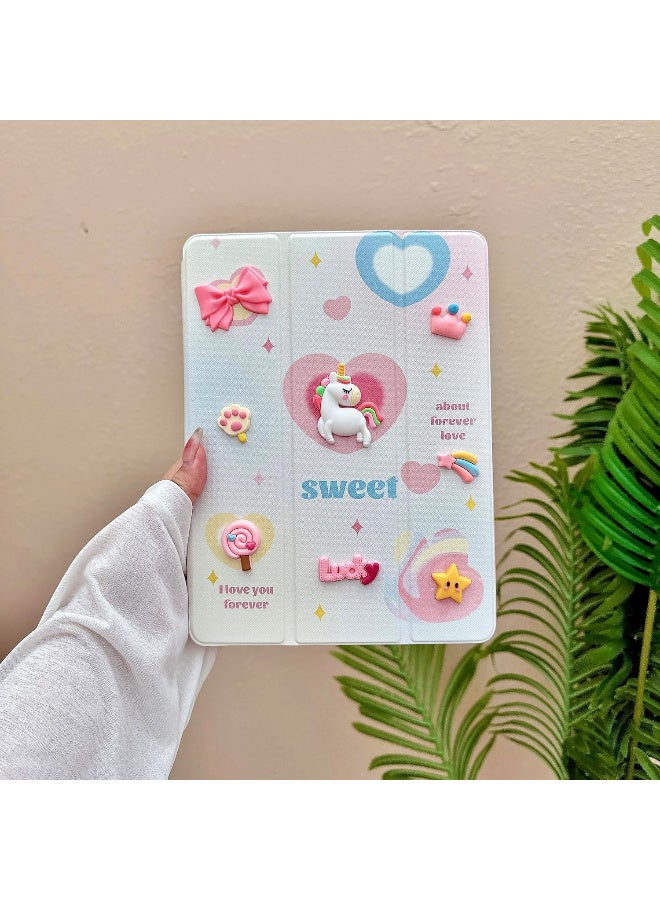 3D Cartoon Silicon Flip Case for Samsung Galaxy Tab A9 Plus 11 inch, Soft TPU Protective Cover with Pencil Holder, Kids Design, (Sweet)