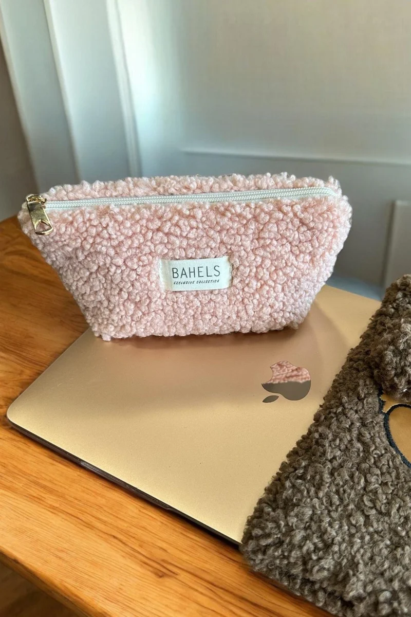 باهلس Teddy Pink Zippered Single Compartment Wallet Makeup Bag Pencil Case Pencil Case