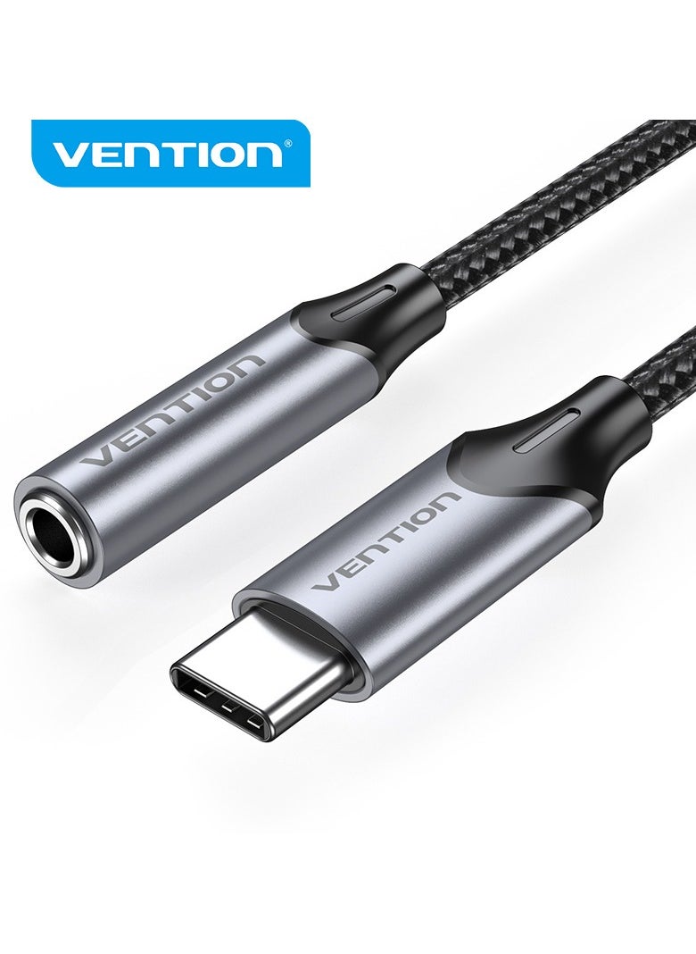VENTION - Vention USB-C Male to 3.5MM Earphone Jack With DAC Adapter 1M Gray Aluminum Alloy Type - Image 1