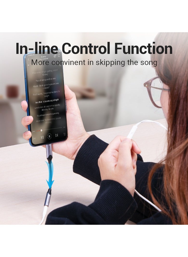 VENTION - Vention USB-C Male to 3.5MM Earphone Jack With DAC Adapter 1M Gray Aluminum Alloy Type - Image 1