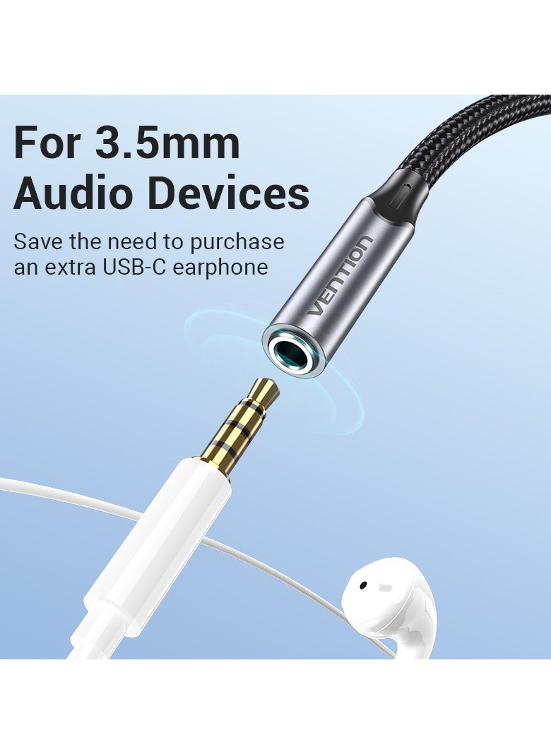 VENTION - Vention USB-C Male to 3.5MM Earphone Jack With DAC Adapter 1M Gray Aluminum Alloy Type - Image 1