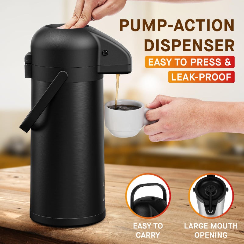 Vondior Airpot Coffee Carafe for Keeping Hot - 102 OZ/ 3.0L Coffee Dispenser with Pump - Insulated Stainless Steel thermal carafe for Hot Drinks Water Tea Chocolate - Hot Beverage Dispenser for Parties - Image 3