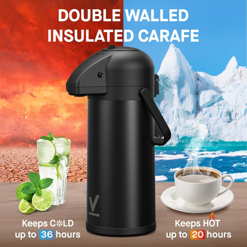 Vondior Airpot Coffee Carafe for Keeping Hot - 102 OZ/ 3.0L Coffee Dispenser with Pump - Insulated Stainless Steel thermal carafe for Hot Drinks Water Tea Chocolate - Hot Beverage Dispenser for Parties - Image 2