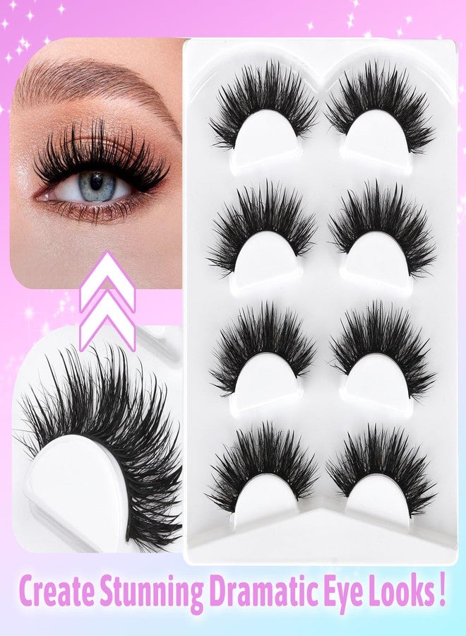 Losha 20-22mm Mink Lashes Fluffy Long Volume False Eyelashes 3D Dramatic Wispy Wet Look Manga Lashes Pack 4 Pairs Spiky Lashes (Bushy) - Image 4