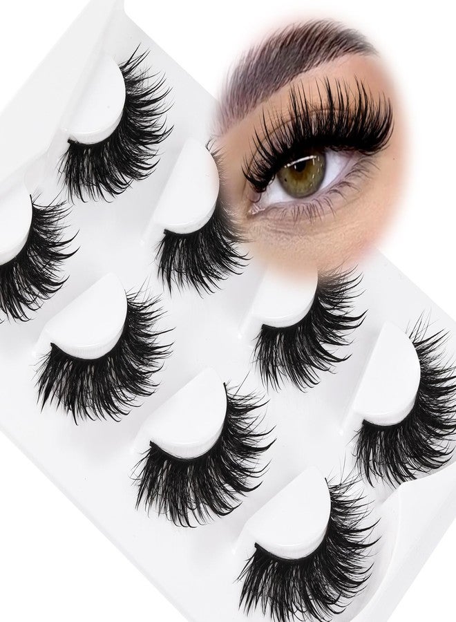 Losha 20-22mm Mink Lashes Fluffy Long Volume False Eyelashes 3D Dramatic Wispy Wet Look Manga Lashes Pack 4 Pairs Spiky Lashes (Bushy) - Image 1