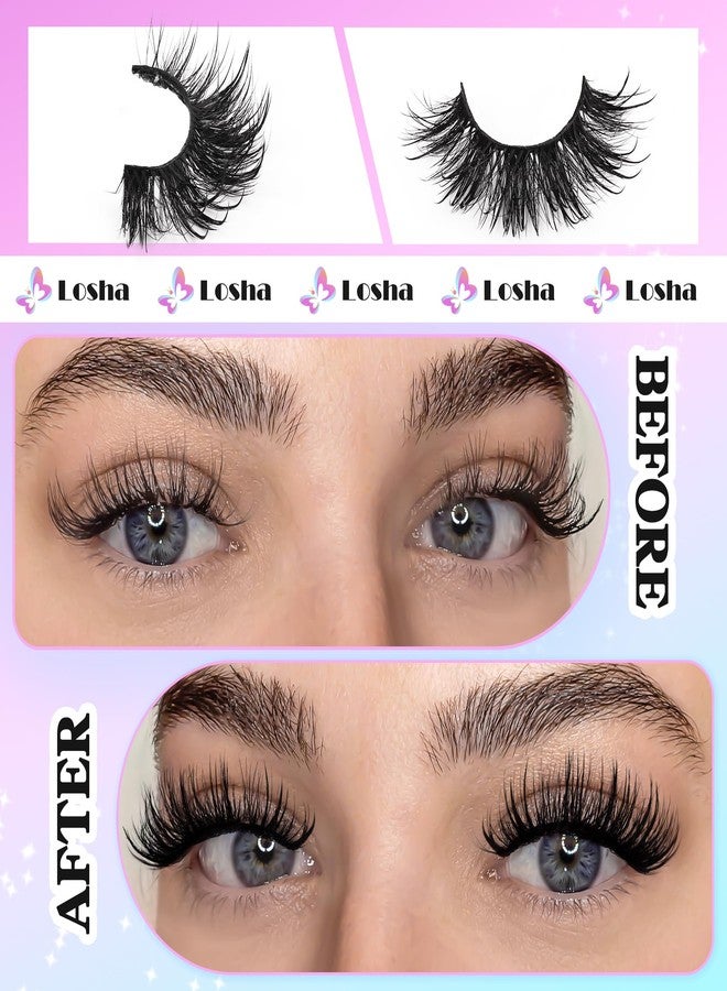 Losha 20-22mm Mink Lashes Fluffy Long Volume False Eyelashes 3D Dramatic Wispy Wet Look Manga Lashes Pack 4 Pairs Spiky Lashes (Bushy) - Image 3
