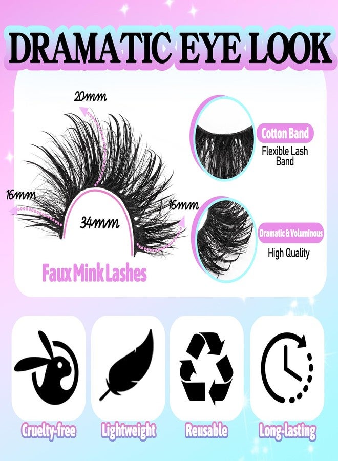 Losha 20-22mm Mink Lashes Fluffy Long Volume False Eyelashes 3D Dramatic Wispy Wet Look Manga Lashes Pack 4 Pairs Spiky Lashes (Bushy) - Image 2