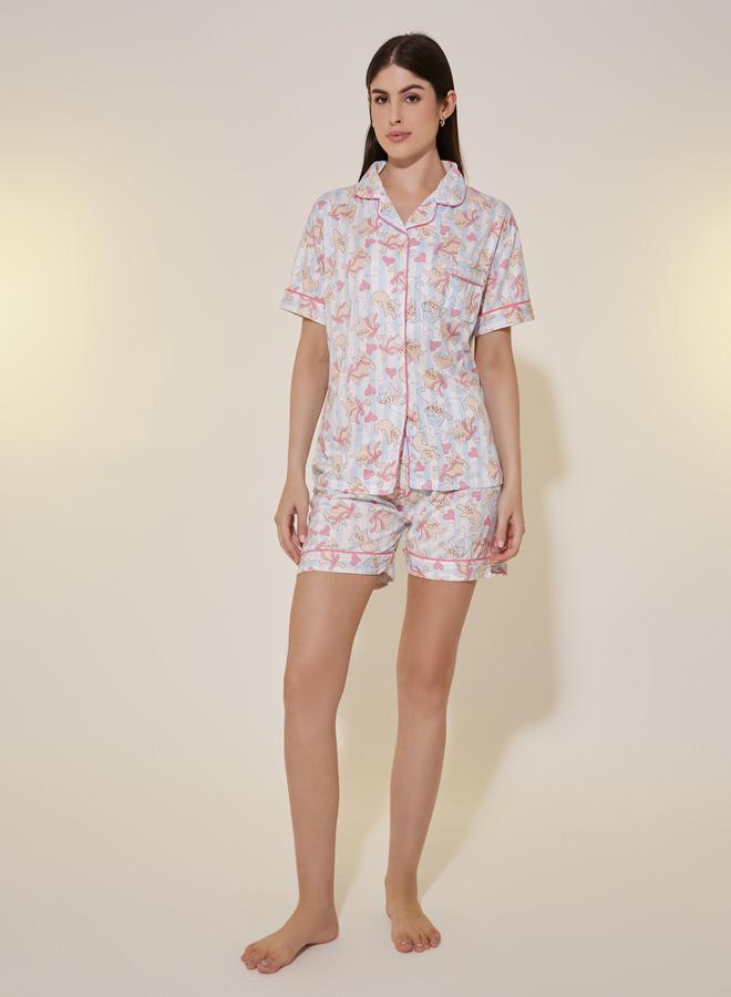 Take Two Cat Printed Short Sleeve Shirt, Shorts and Pyjama Set - Image 2