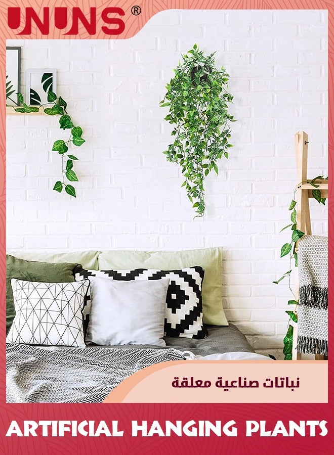 UNUNS Artificial Hanging Plants,3 Pack Fake Hanging Plants With Pots,Fake Potted Greenery Plants Faux Eucalyptus Vine,Mandala Vine In Pot For Home Room Indoor Outdoor Wall Garden Shelf Decor - Image 4