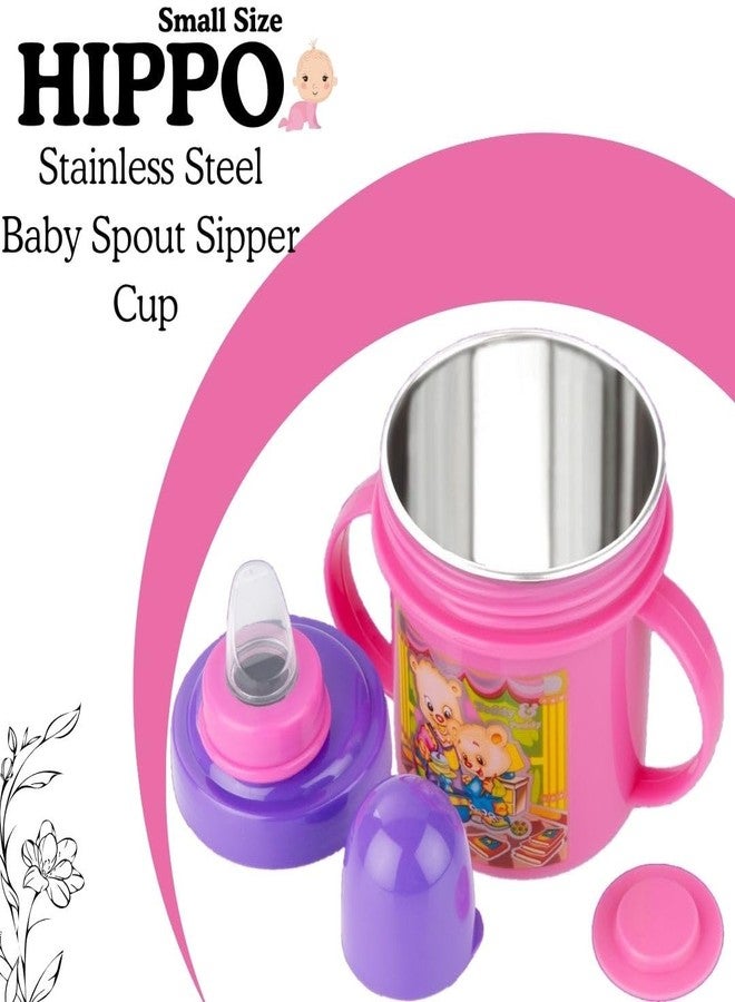 Zerya Hippo Stainless Steel Baby Spout Sipper Cup for Kids/Toddler with Soft Silicone 250 ML (Pink) - Image 4