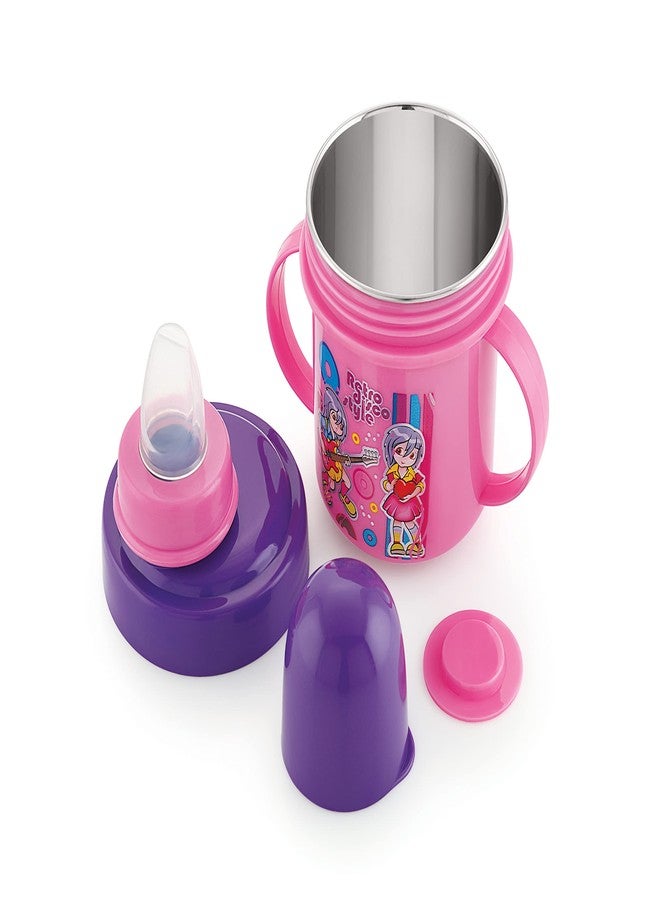 Zerya Hippo Stainless Steel Baby Spout Sipper Cup for Kids/Toddler with Soft Silicone 250 ML (Pink) - Image 1