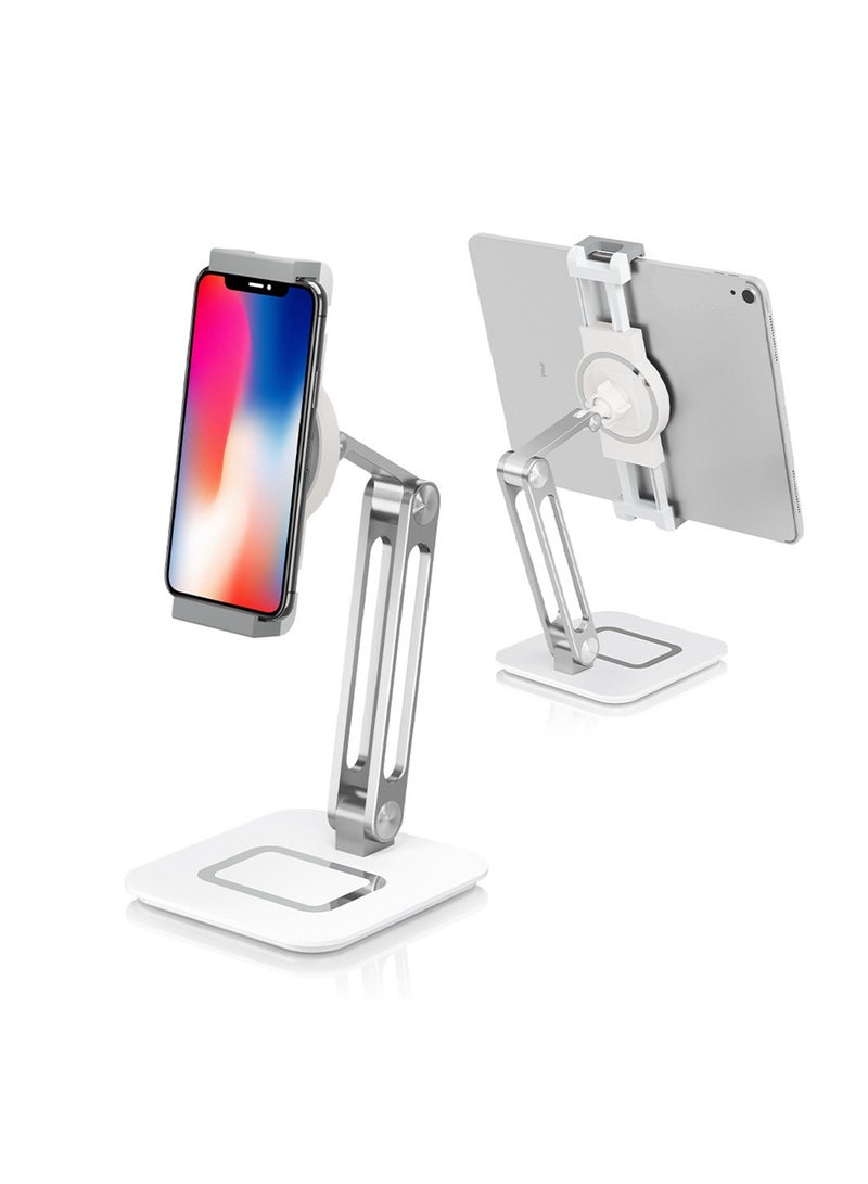 SYOSI Tablet Stand, Adjustable Tablet Dock, 360 Degree Rotating Desktop Mount Dock Compatible with iPad Pro 9.7, 10.5, 12.9, Air, Mini 2 3 4, for Kindle, for Galaxy Tab, for E-Reader (4-13"), Silver - Image 1