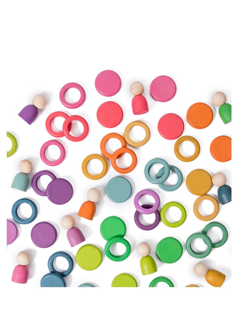 Factory Price ألعاب فرز وتكديس قوس قزح خشبية بسعر المصنع مع حامل - 60 قطعة - Image 3