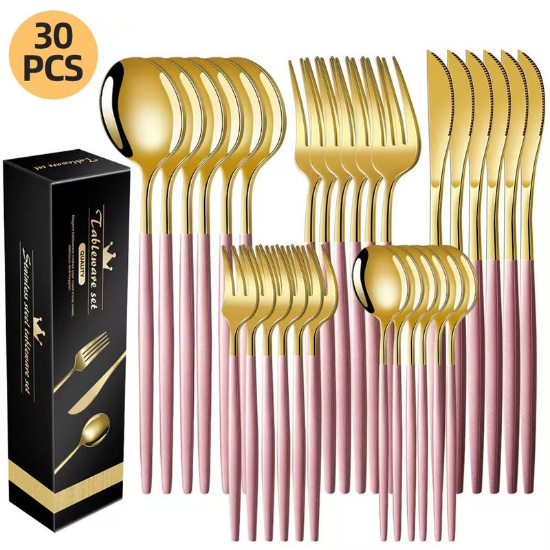 30-Piece Stainless Steel Dinnerware Set with Modern Minimalist Design - Perfect for Western  Cuisine