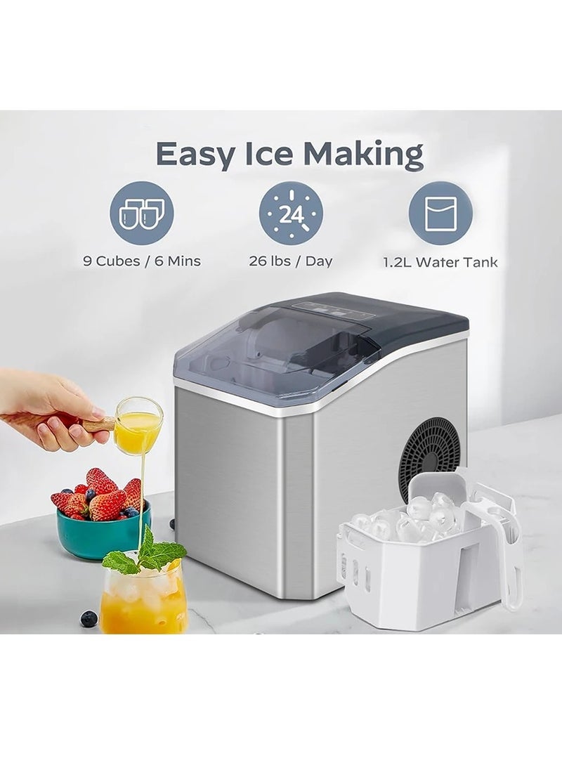 XiuWoo Ice Maker Countertop, Self-Cleaning Ice Maker with Scoop and Basket, 9 Cubes in 6 Mins, 15Kg/24H, Portable Small Ice Machine with Scoop and Basket for Home kitchen Office Party  - Image 2
