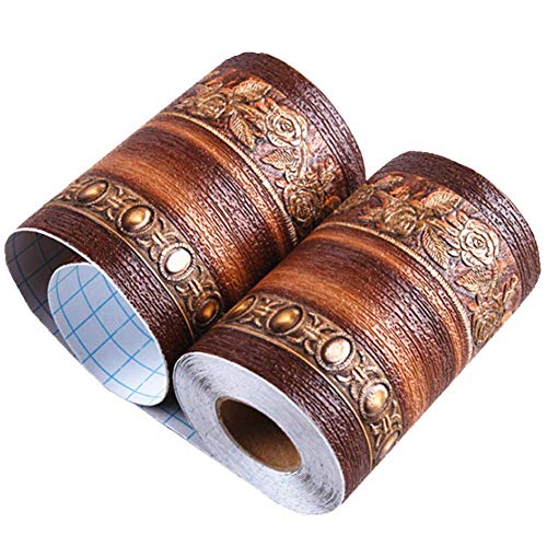 UPREDO 3D Decorative Floral Molding Waterproof Wallpaper Border Peel and Stick for Bathroom Kitchen Counter Top Backsplash Tiles Sticker,4 Inch by 16.4Ft (Dark Brown) - Image 2