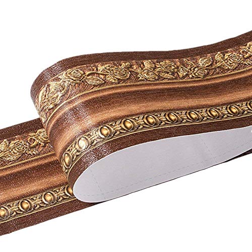 UPREDO 3D Decorative Floral Molding Waterproof Wallpaper Border Peel and Stick for Bathroom Kitchen Counter Top Backsplash Tiles Sticker,4 Inch by 16.4Ft (Dark Brown) - Image 1