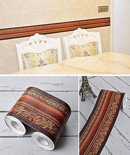 UPREDO 3D Decorative Floral Molding Waterproof Wallpaper Border Peel and Stick for Bathroom Kitchen Counter Top Backsplash Tiles Sticker,4 Inch by 16.4Ft (Dark Brown) - Image 3