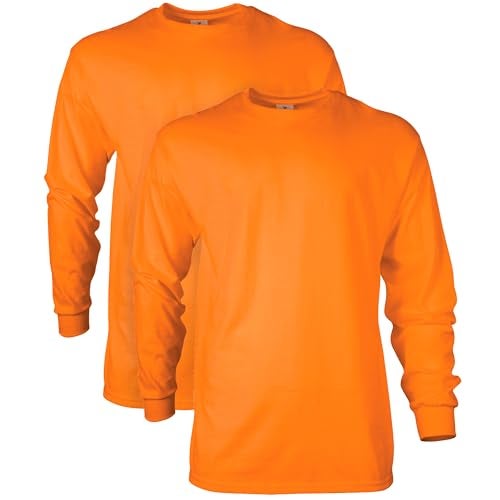 Gildan Mens Ultra Cotton Long Sleeve TShirt Style G2400 Multipack Safety Orange 2Pack 3XLarge - Image 1