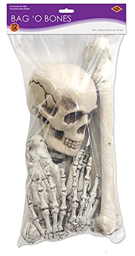 Beistle Skeleton Decoration Bone Décor Beistle 12 Piece Plastic Novelty Skeleton Bones and Skull Horror Haunted House Prop Decorations Spooky Halloween Party Supplies, 6"-16", Off White/Gray - Image 3
