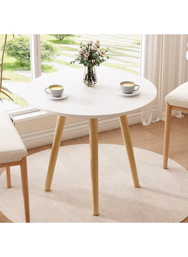 طقم طاولات قهوة دائرية 3 قطع بتصميم عصري – سطح أبيض وأرجل خشبية متين - Image 2