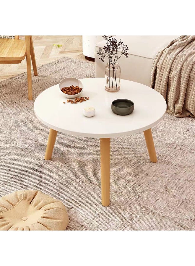 طقم طاولات قهوة دائرية 3 قطع بتصميم عصري – سطح أبيض وأرجل خشبية متين - Image 3