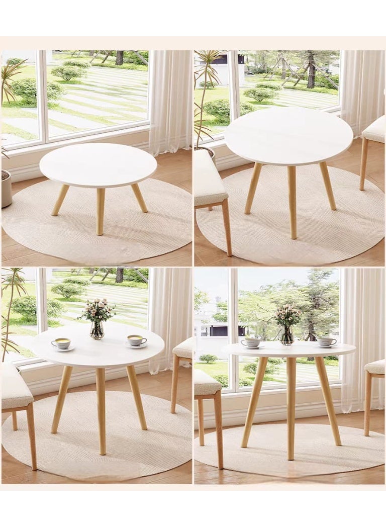 طقم طاولات قهوة دائرية 3 قطع بتصميم عصري – سطح أبيض وأرجل خشبية متين - Image 4