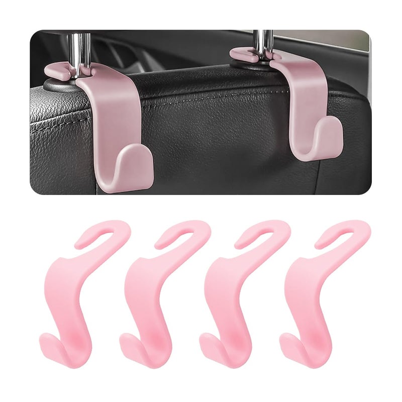Hanemia 4PCS Car Back Seat Headrest Hooks, Rear Car Seat Storage Headrest Hanger Holder Hooks Organizer, Universal Auto Interior Accessories for Bag Purse Handbag Cloth Coats Grocery (Light Pink) - Image 1
