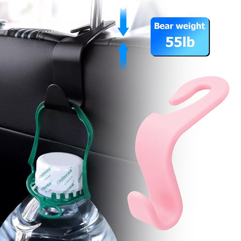 Hanemia 4PCS Car Back Seat Headrest Hooks, Rear Car Seat Storage Headrest Hanger Holder Hooks Organizer, Universal Auto Interior Accessories for Bag Purse Handbag Cloth Coats Grocery (Light Pink) - Image 4