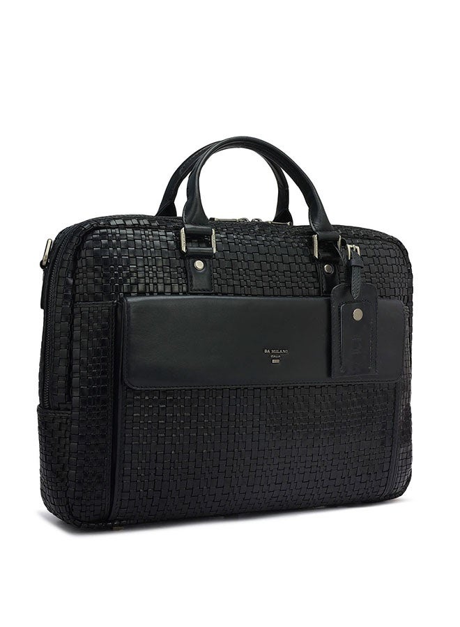 Da Milano Leather Black Laptop Bag with Adjustable Shoulder Strap - Image 2
