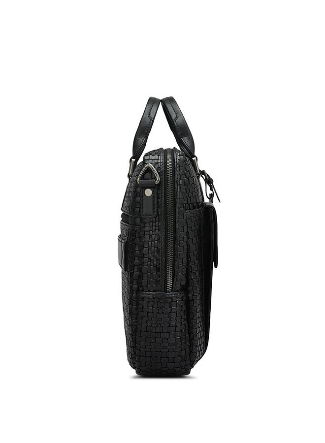 Da Milano Leather Black Laptop Bag with Adjustable Shoulder Strap - Image 3