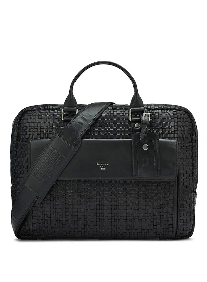 دا ميلانو حقيبة لابتوب جلدية سوداء بحزام كتف قابل للتعديل