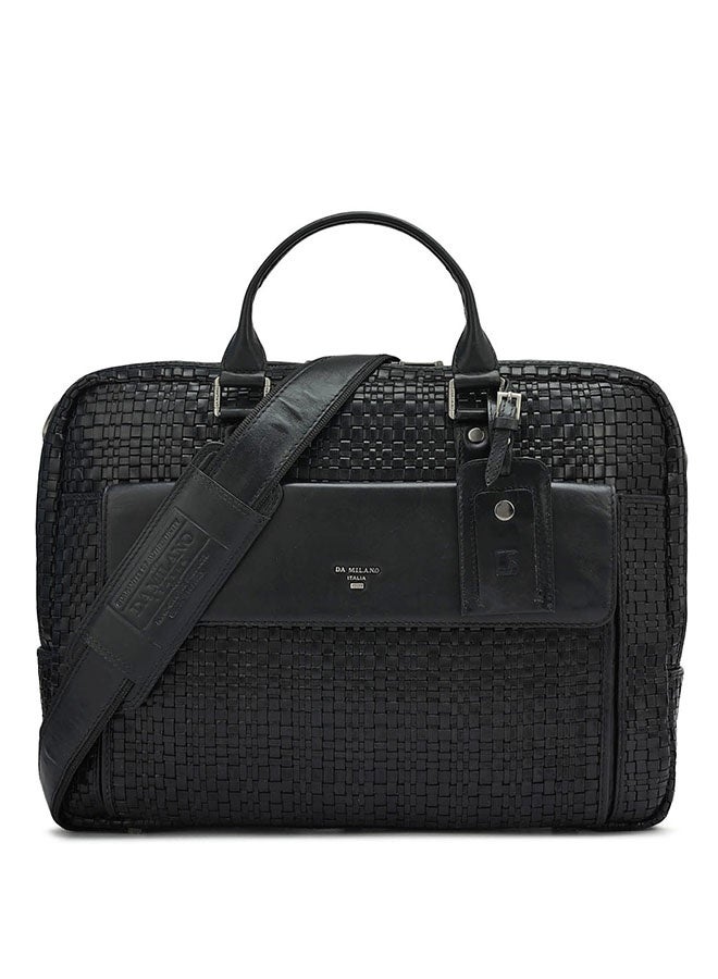 Da Milano Leather Black Laptop Bag with Adjustable Shoulder Strap - Image 1
