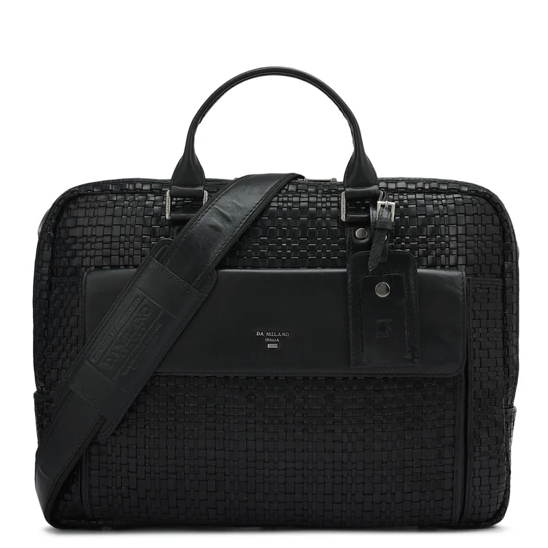 Da Milano Mat Leather Laptop Bag - Black