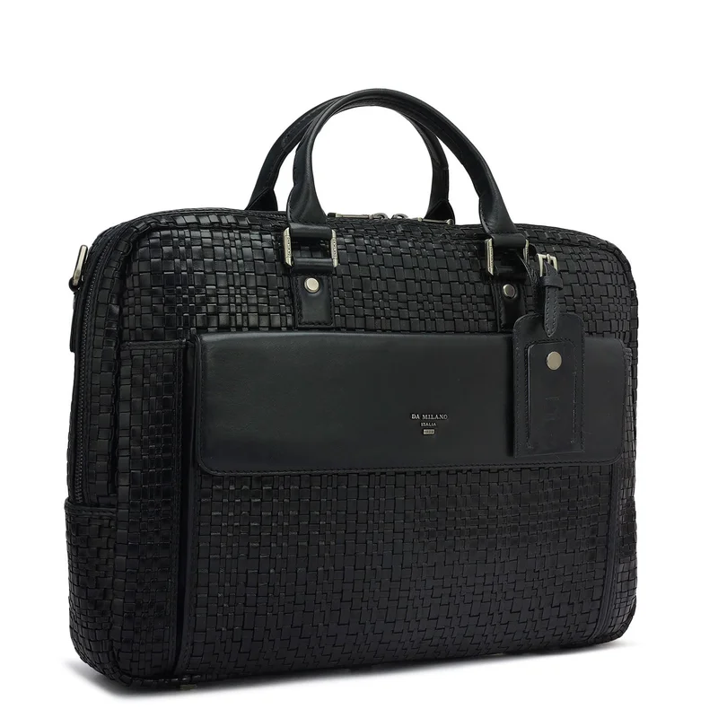 Da Milano Mat Leather Laptop Bag - Black